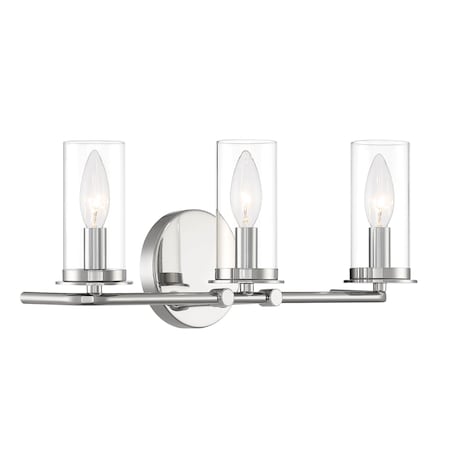 Designers Fountain Hudson 18in 3-Light Polished Nickel Coastal Indoor Vanity Light with Clear Glass Shades D268C-3B-PN